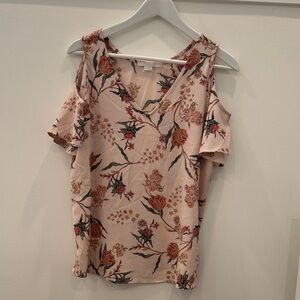 Floral V-Neck Cold Shoulder Blouse